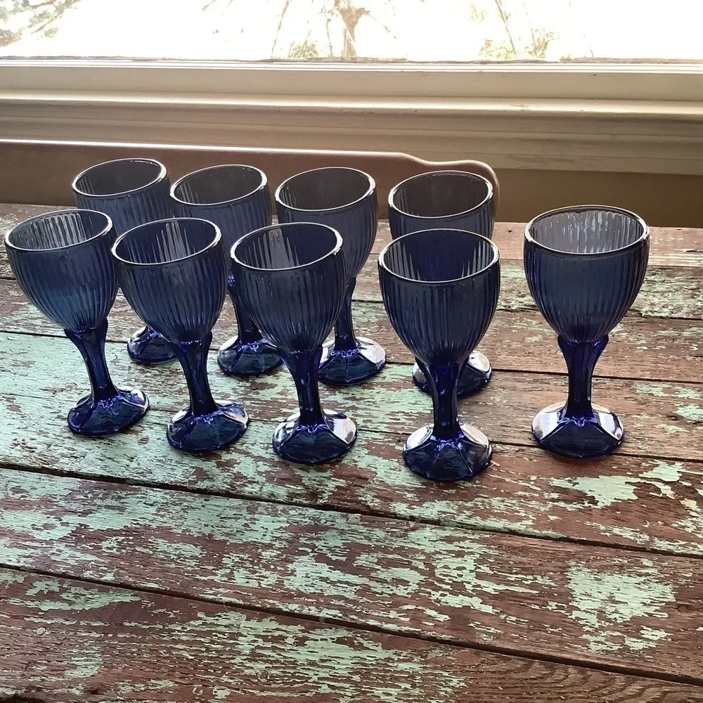 Vintage Blue Goblets Glasses Wedding Garden Party Kitchen